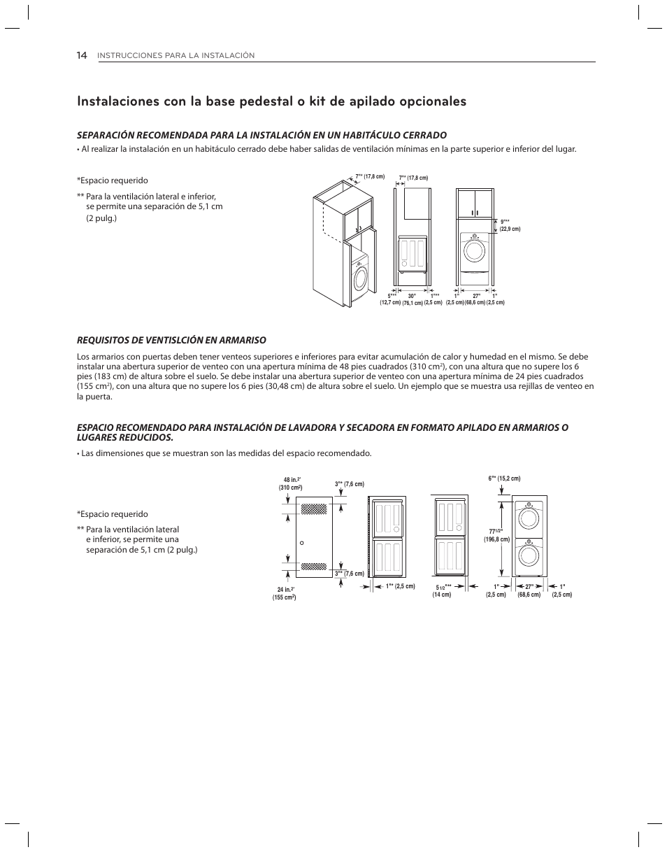 Requisitos de ventislción en armariso | LG DLG3051W User Manual | Page 56 / 84