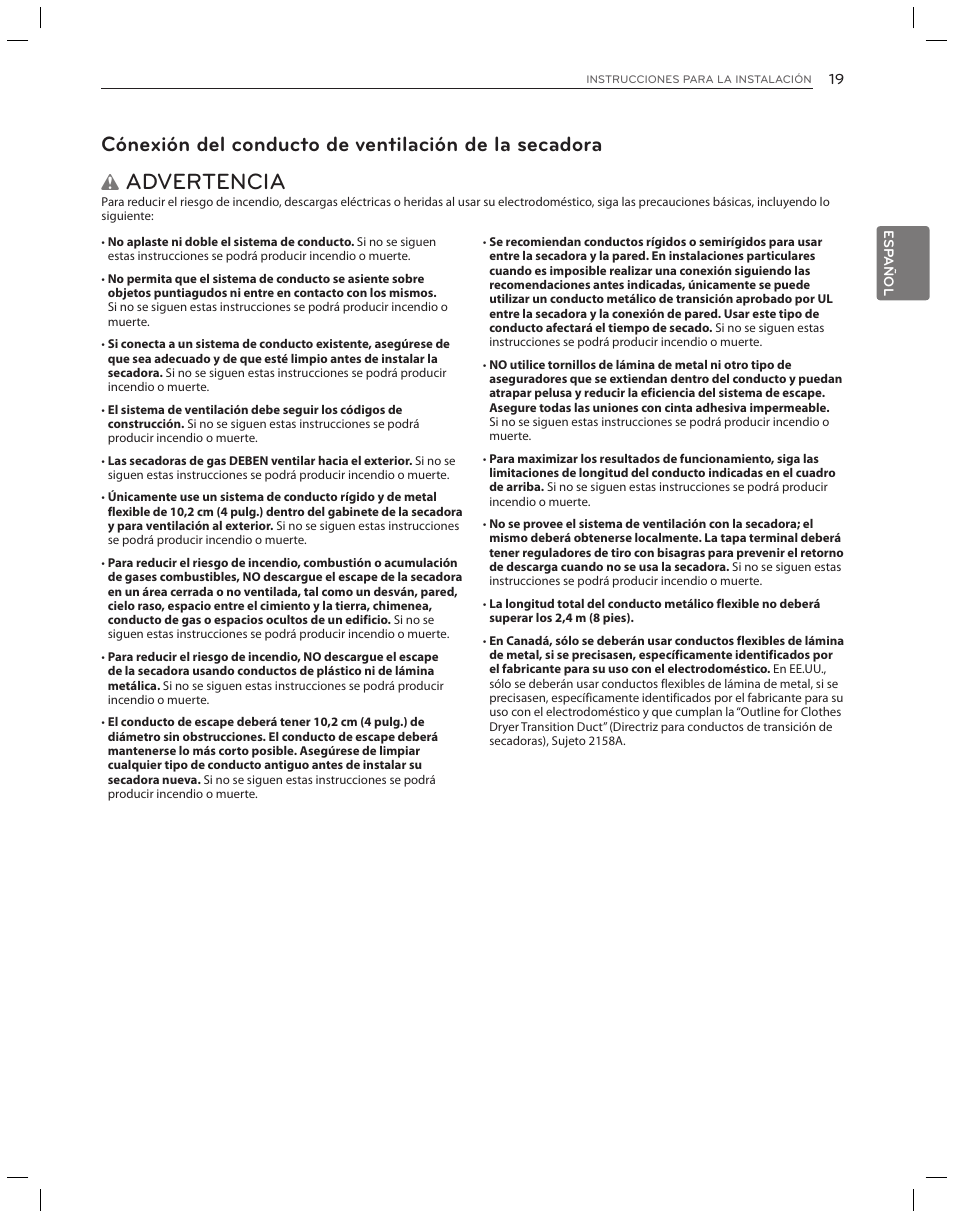 Advertencia | LG DLG3051W User Manual | Page 61 / 84