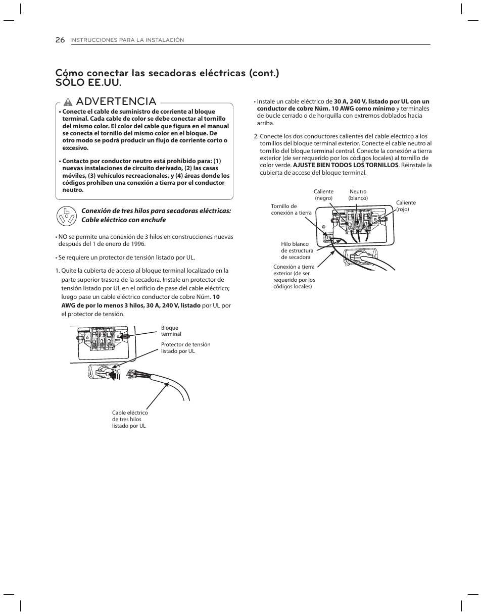 Advertencia | LG DLG3051W User Manual | Page 68 / 84