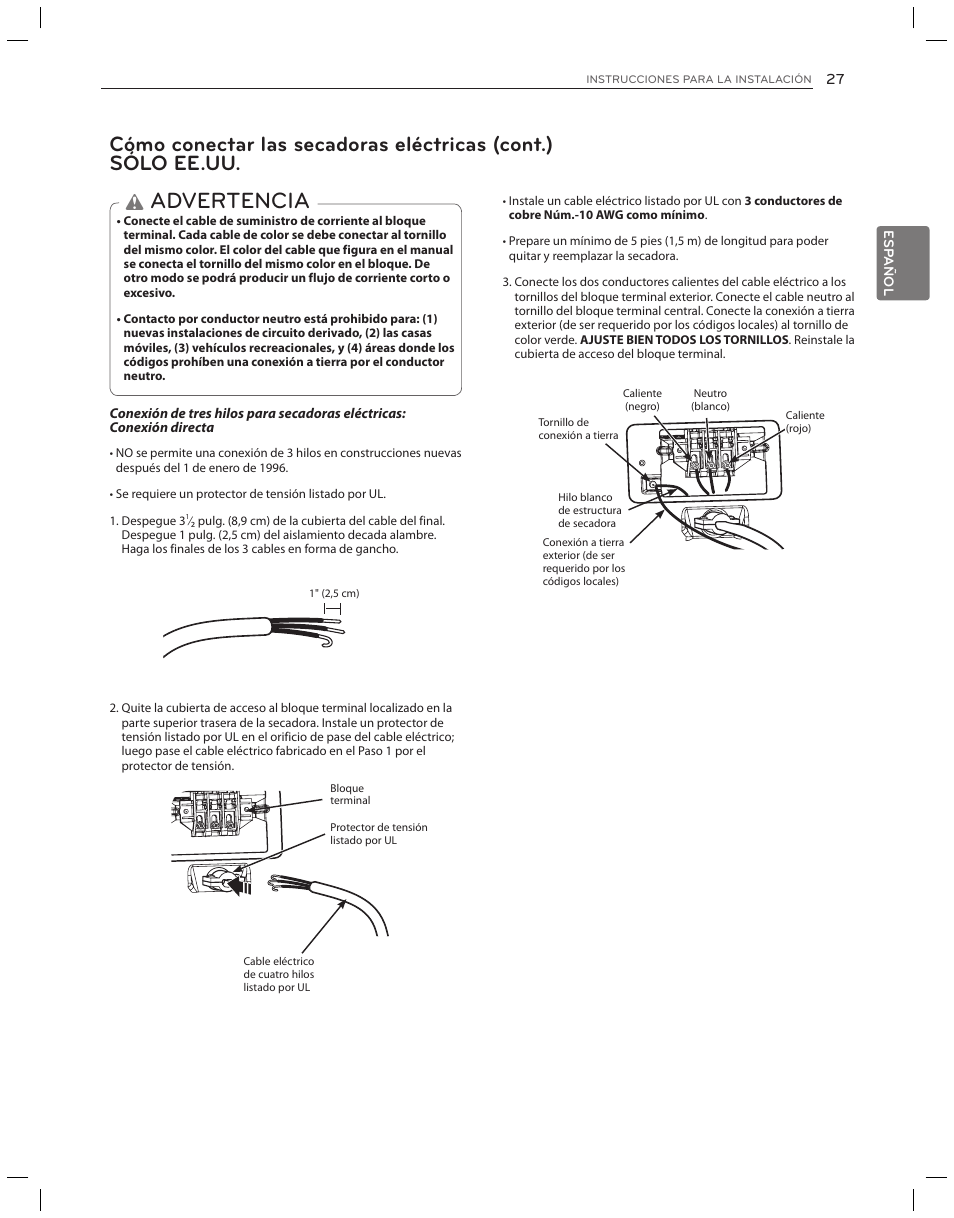 Advertencia | LG DLG3051W User Manual | Page 69 / 84