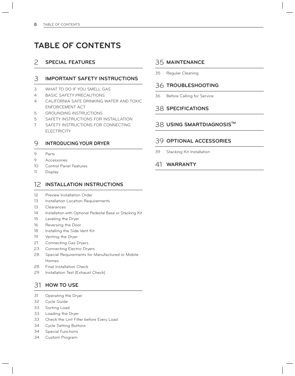 LG DLG3051W User Manual | Page 8 / 84