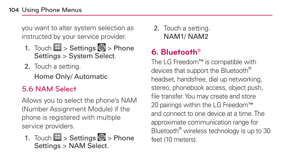 Bluetooth | LG UN272 User Manual | Page 104 / 172