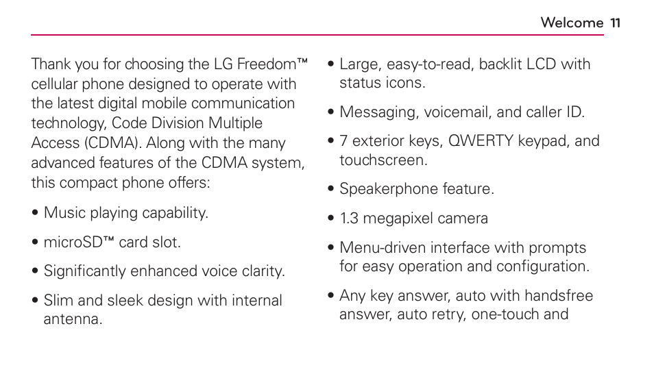 Welcome | LG UN272 User Manual | Page 11 / 172