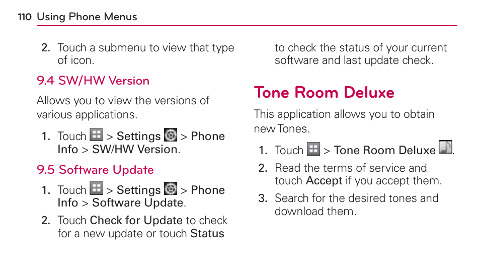 Tone room deluxe | LG UN272 User Manual | Page 110 / 172