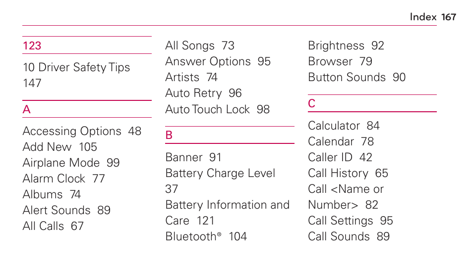 Index | LG UN272 User Manual | Page 167 / 172