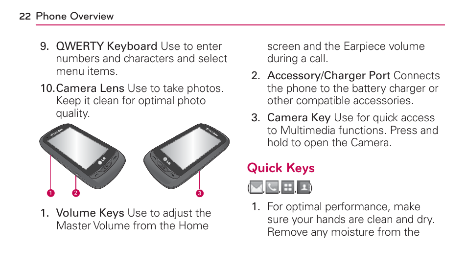 Quick keys | LG UN272 User Manual | Page 22 / 172