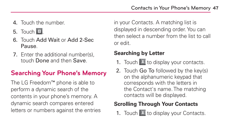 Searching your phone’s memory | LG UN272 User Manual | Page 47 / 172