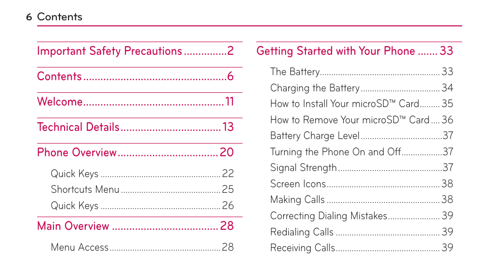 LG UN272 User Manual | Page 6 / 172