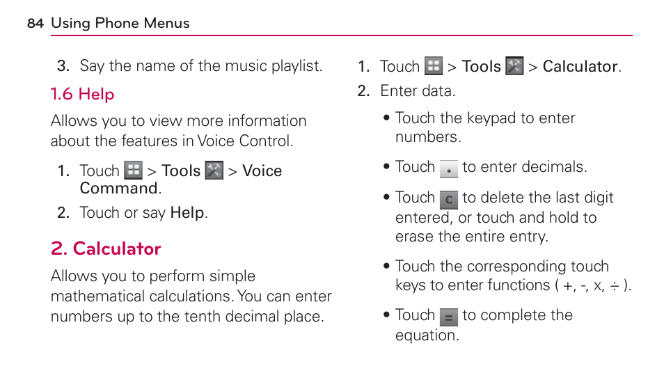 Calculator | LG UN272 User Manual | Page 84 / 172