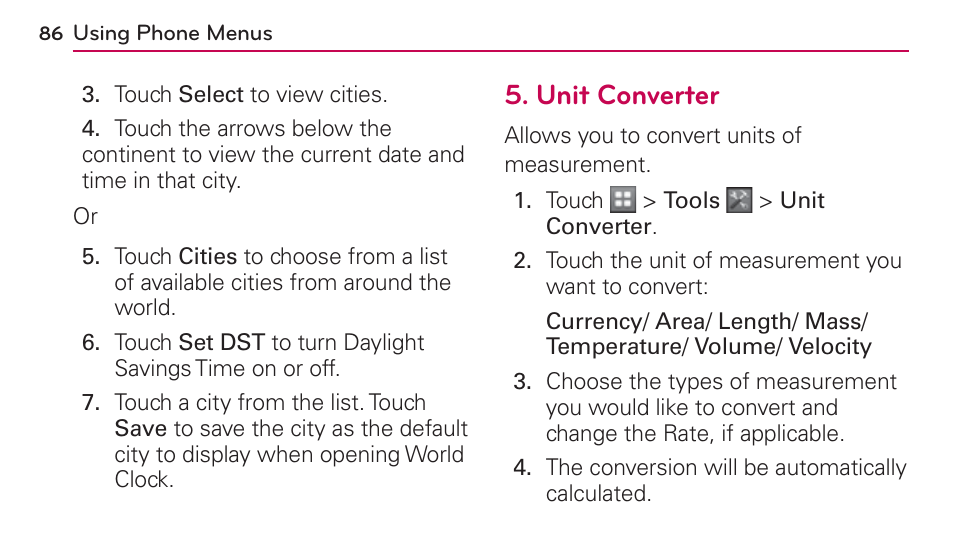 Unit converter | LG UN272 User Manual | Page 86 / 172