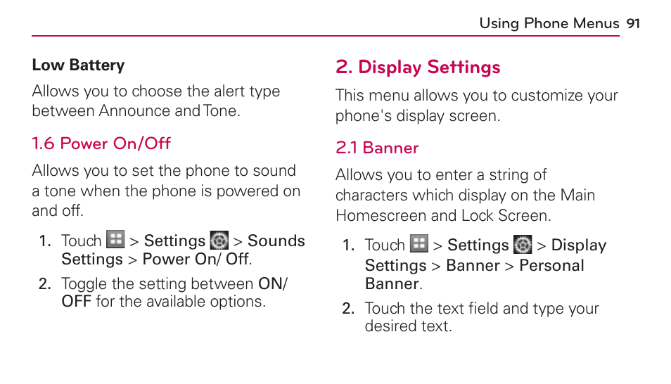 Display settings | LG UN272 User Manual | Page 91 / 172