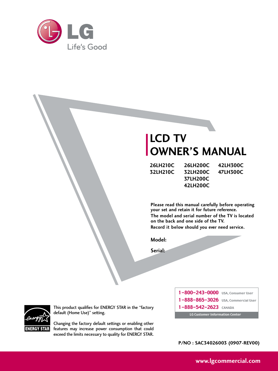 LG 26LH210C User Manual | 130 pages