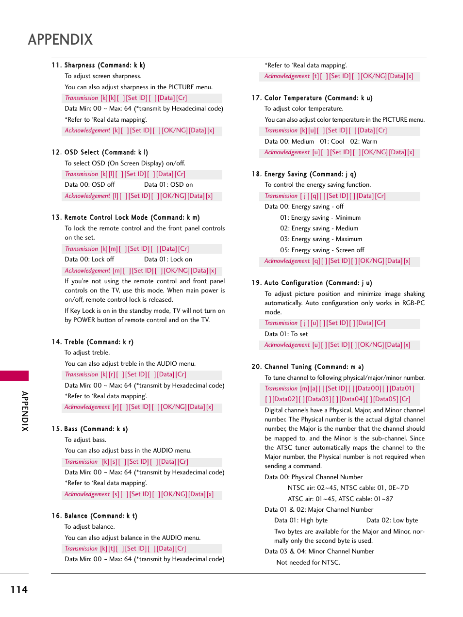Appendix | LG 26LH210C User Manual | Page 114 / 130