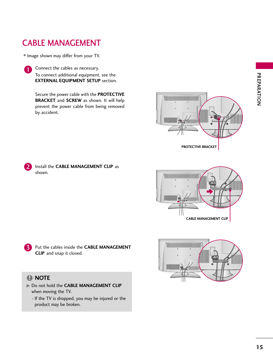 Cable management | LG 26LH210C User Manual | Page 15 / 130