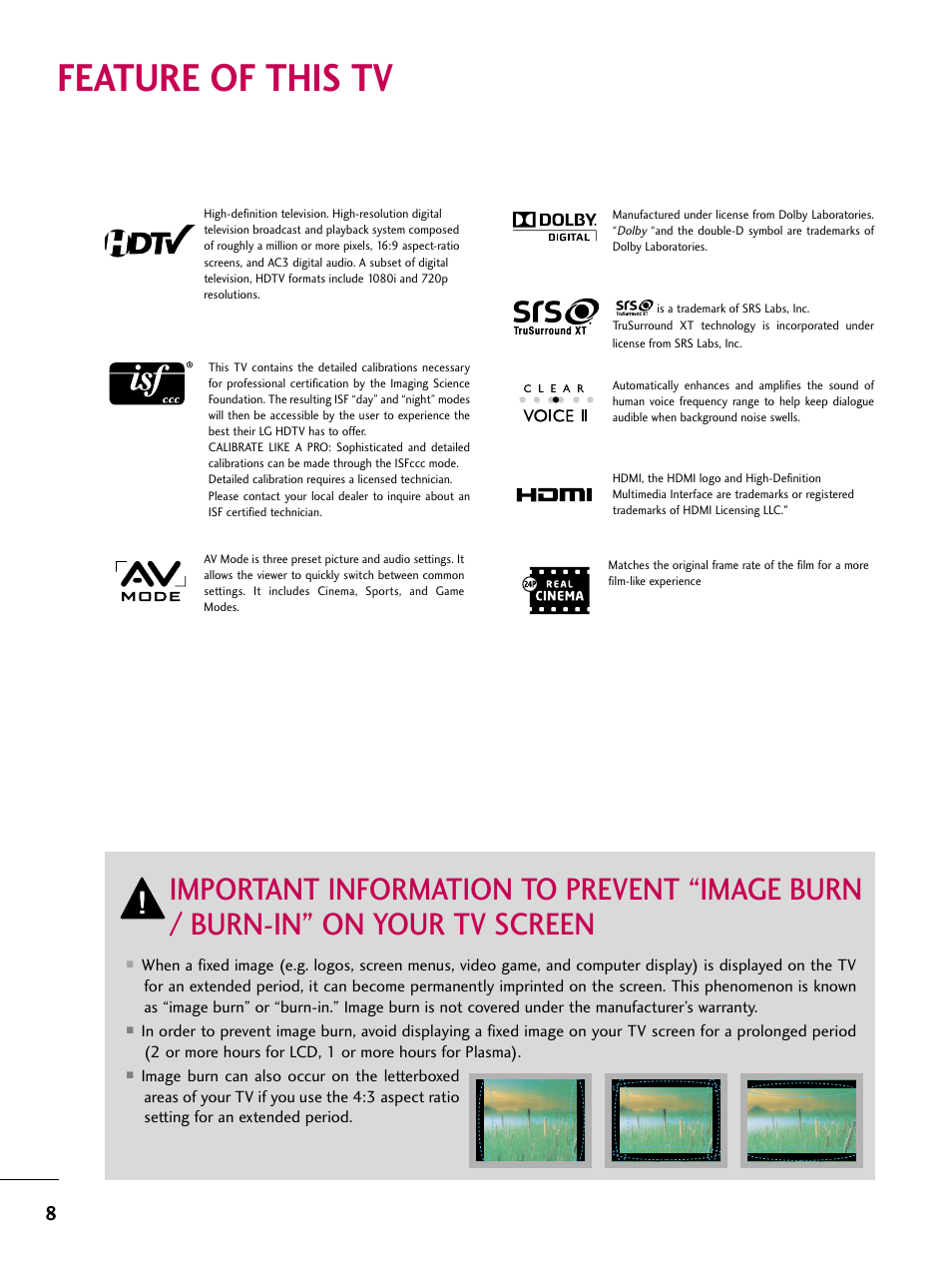 Feature of this tvav mode, Feature of this tv | LG 26LH210C User Manual | Page 8 / 130