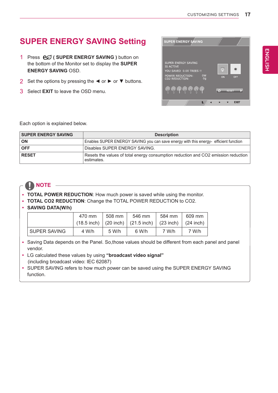 Super energy saving setting, 17 super energy saving setting | LG E2242T-BN User Manual | Page 17 / 31