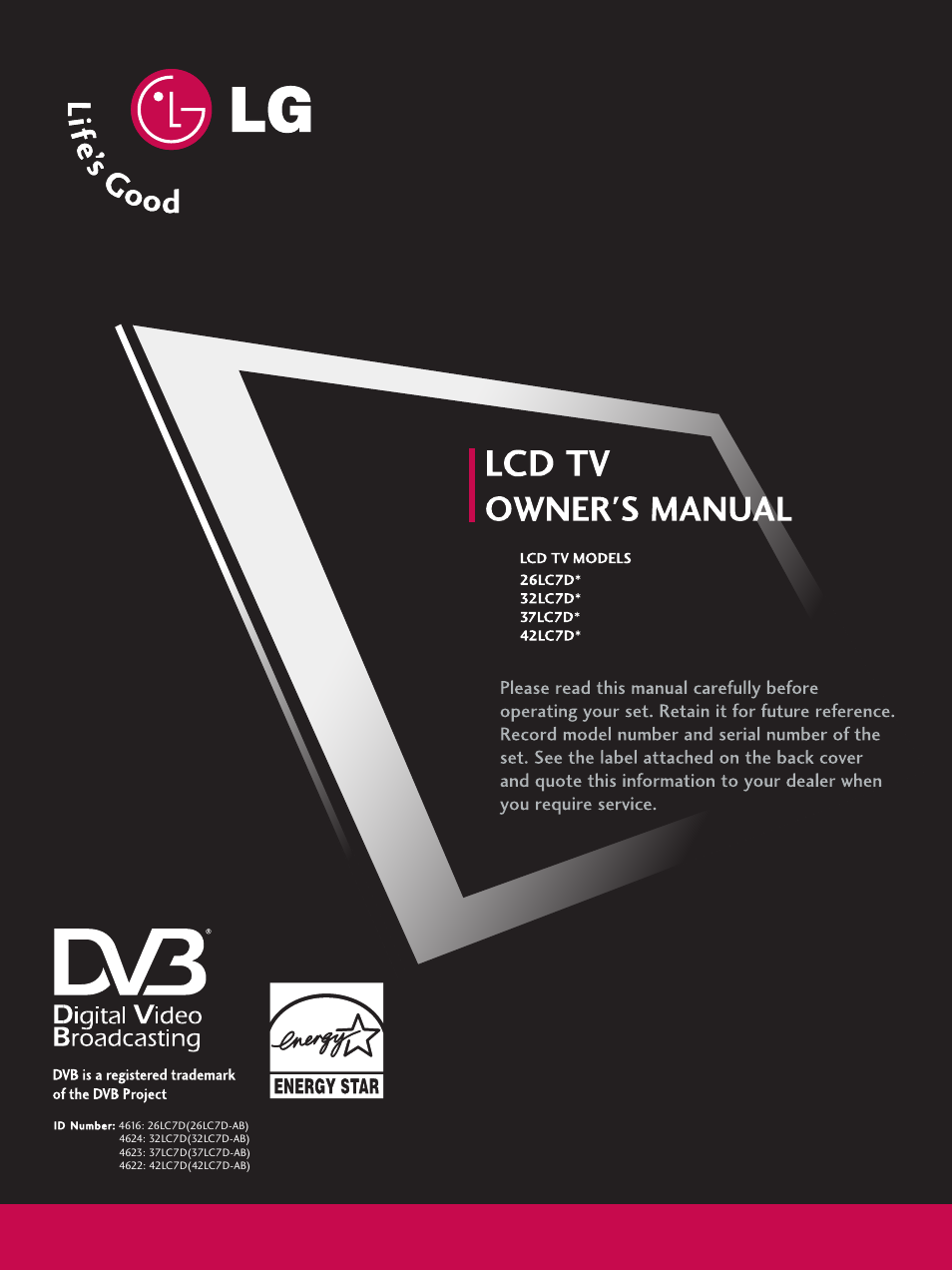 LG 26LC7D User Manual | 98 pages