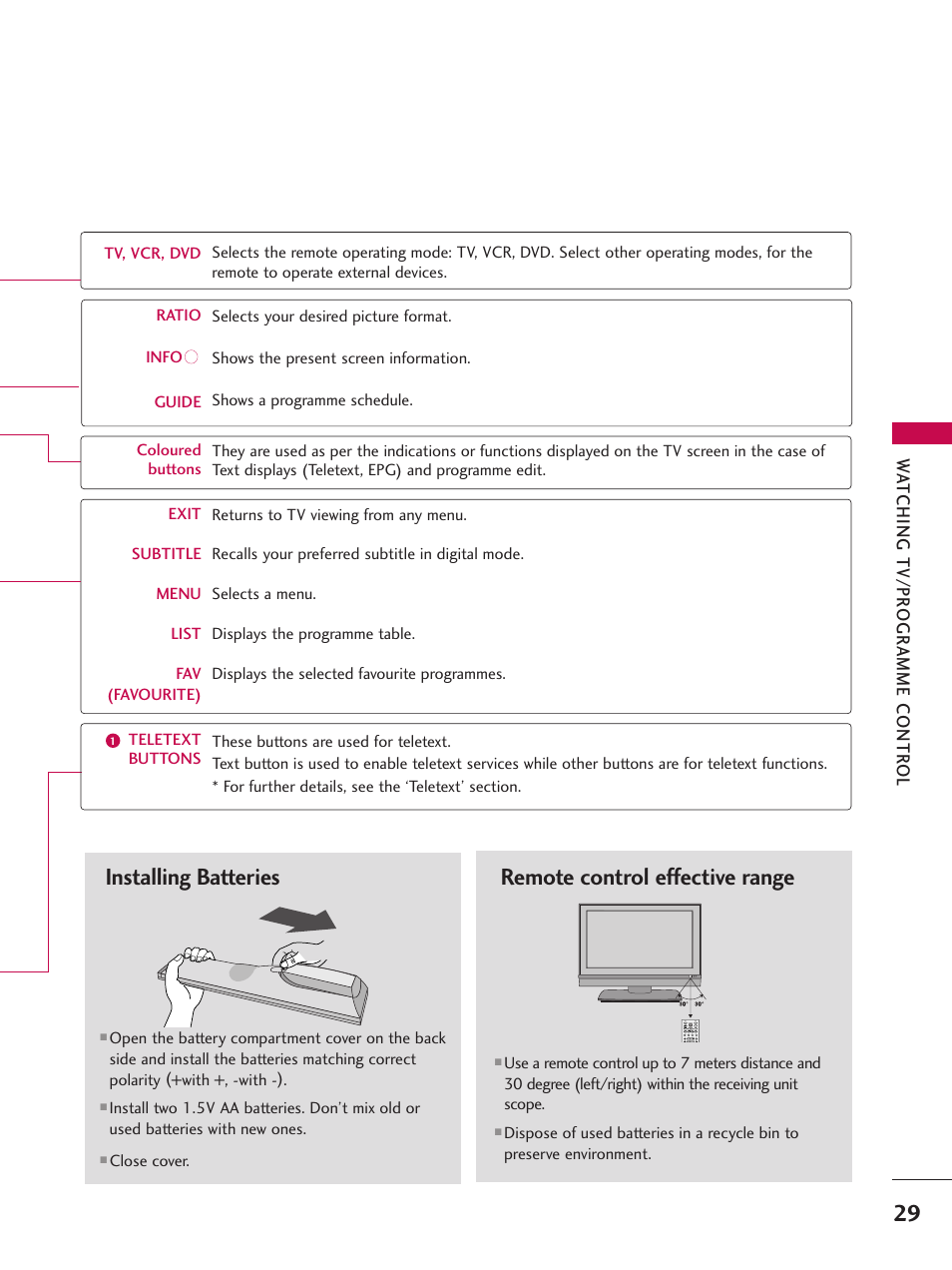 Wa tching tv/pr ogr amme contr ol | LG 26LC7D User Manual | Page 31 / 98