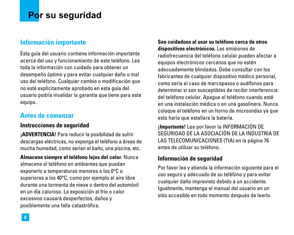 Por su seguridad | LG C1500 User Manual | Page 106 / 196