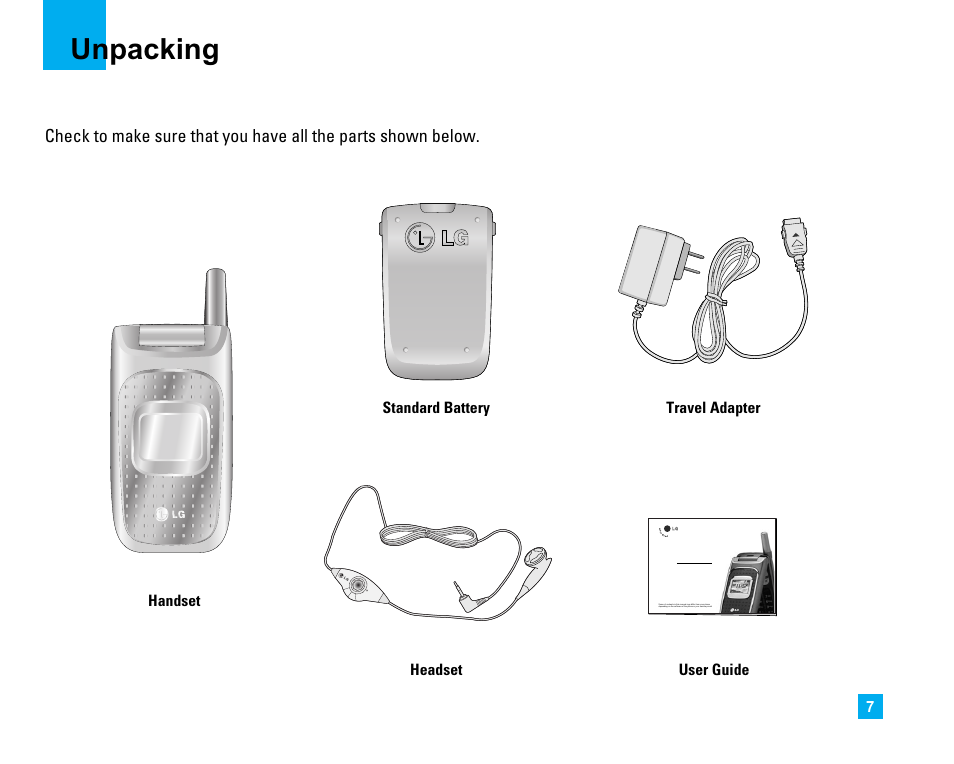 Unpacking | LG C1500 User Manual | Page 11 / 196