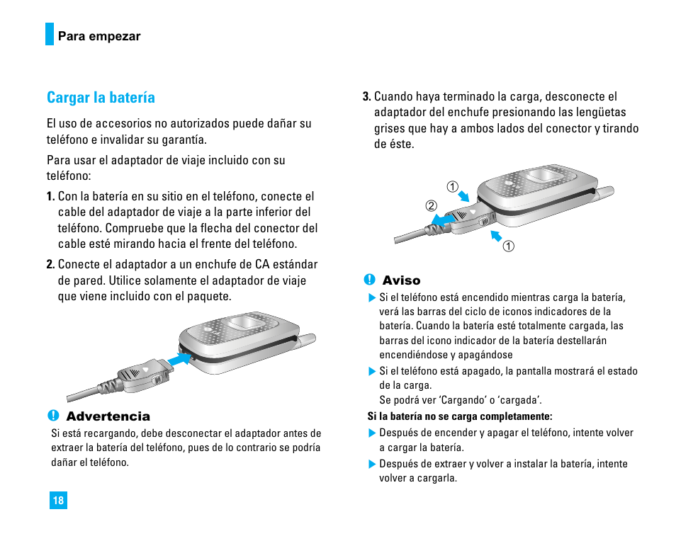 Cargar la batería | LG C1500 User Manual | Page 116 / 196
