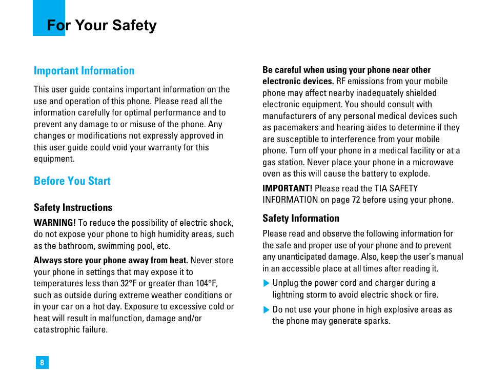 For your safety | LG C1500 User Manual | Page 12 / 196