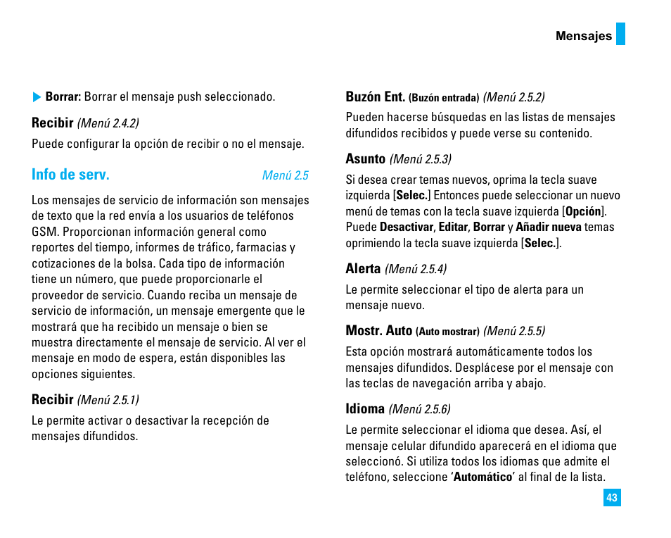 Info de serv | LG C1500 User Manual | Page 141 / 196