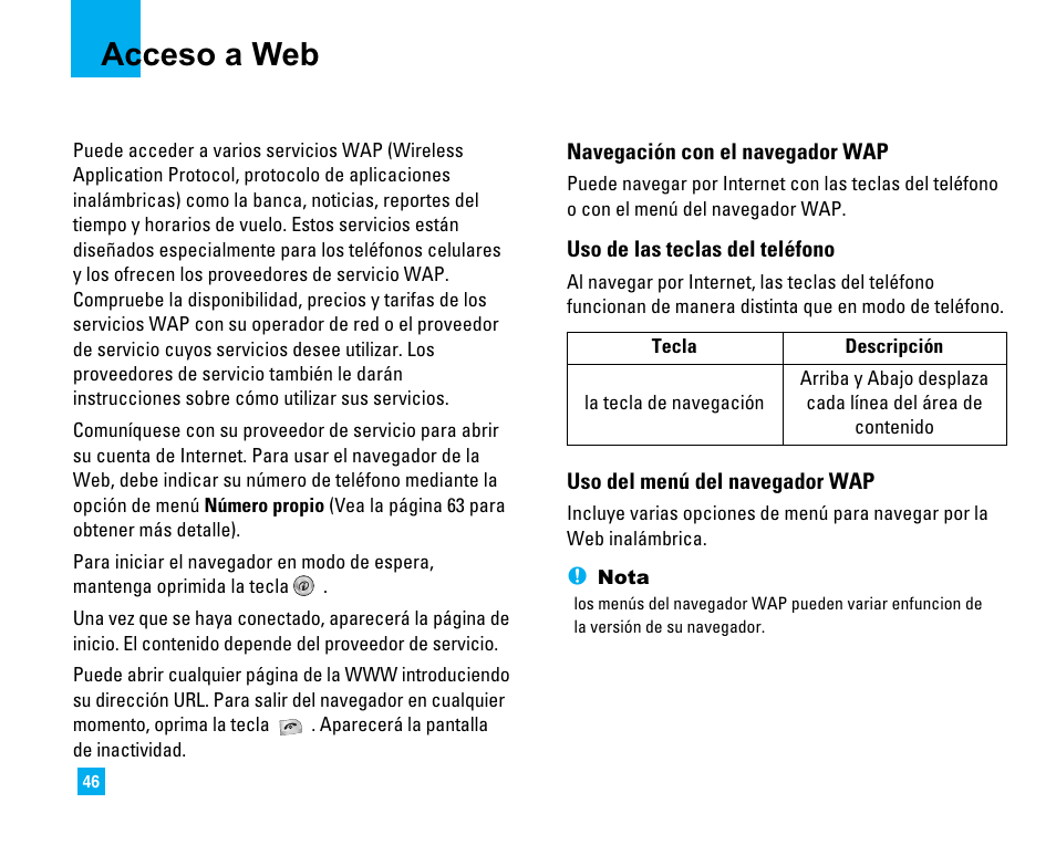 Acceso a web | LG C1500 User Manual | Page 144 / 196