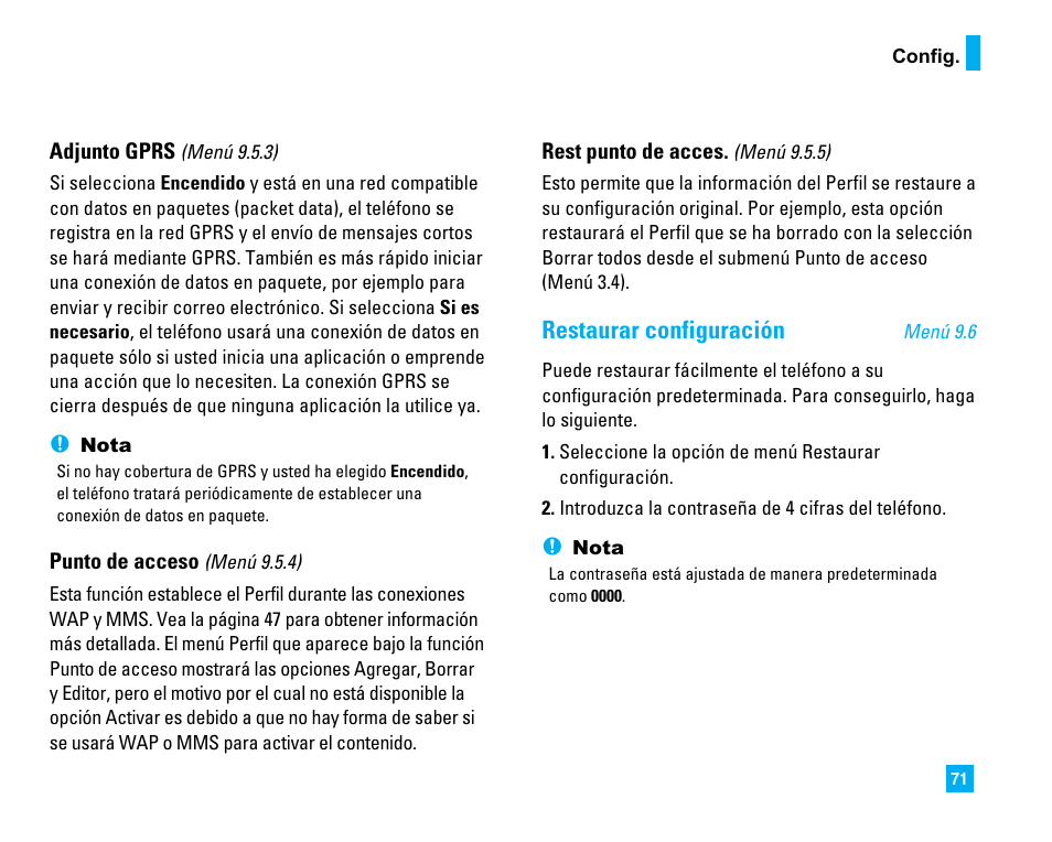 Restaurar configuración | LG C1500 User Manual | Page 169 / 196