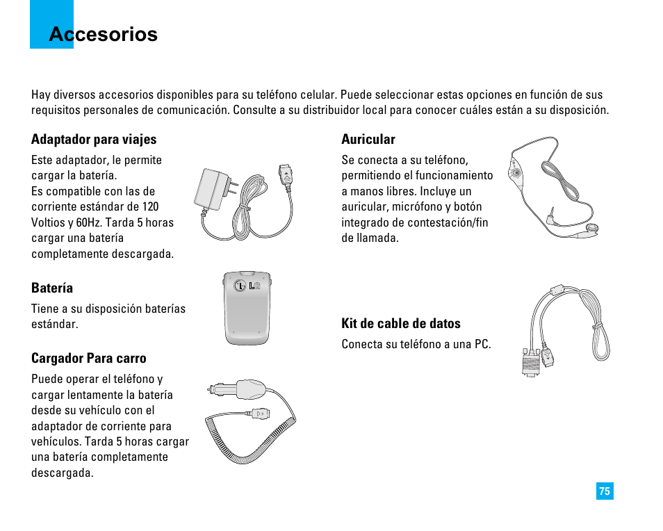 Accesorios | LG C1500 User Manual | Page 173 / 196