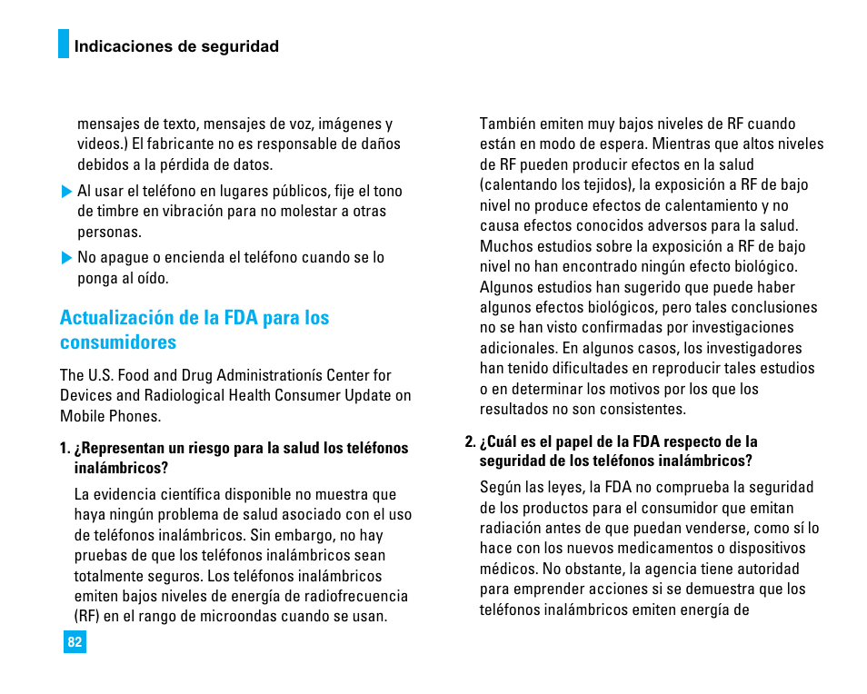 Actualización de la fda para los consumidores | LG C1500 User Manual | Page 180 / 196