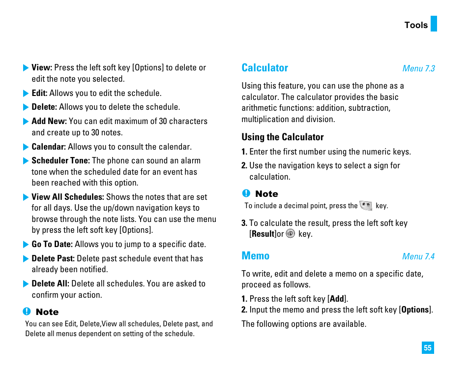 Calculator | LG C1500 User Manual | Page 59 / 196