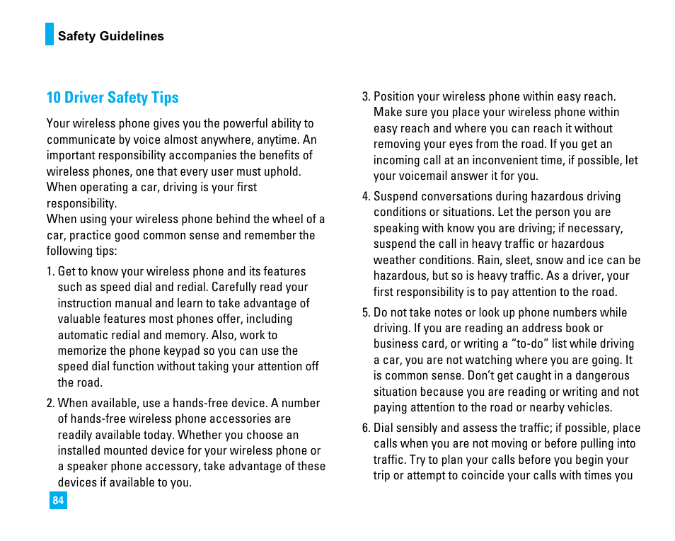 10 driver safety tips | LG C1500 User Manual | Page 88 / 196