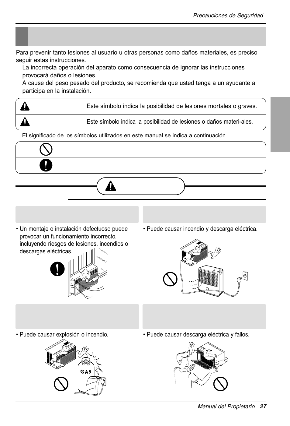 Precauciones de seguridad, Advertencia, Advertencia precaucion | Espa ñ ol, Instalación | LG RG-61B User Manual | Page 27 / 52