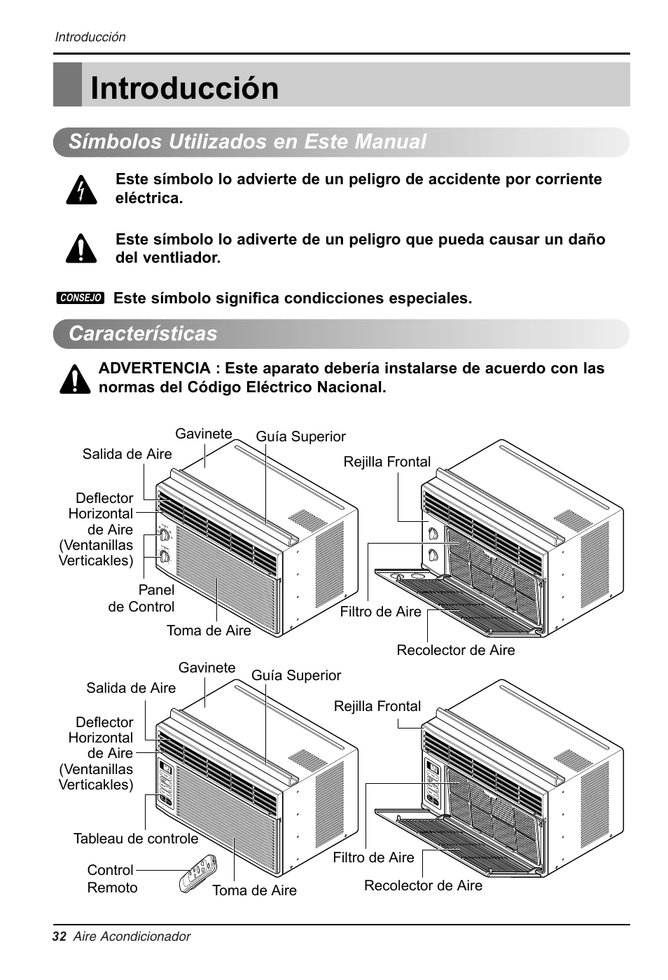 Introducción, Símbolos utilizados en este manual características | LG RG-61B User Manual | Page 32 / 52