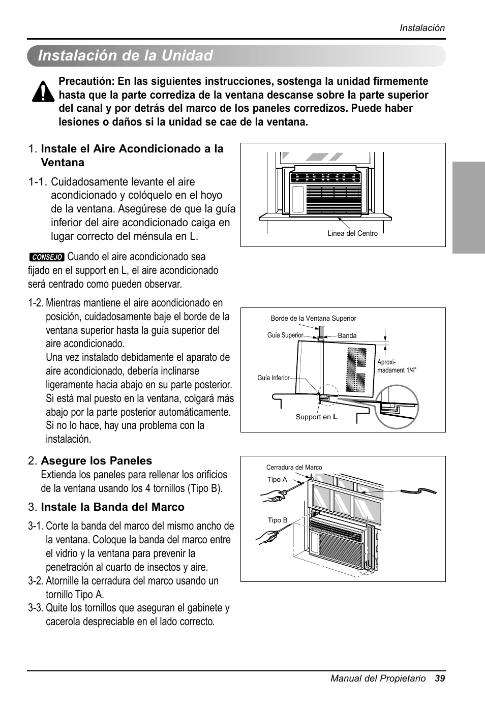 Espa ñ ol, Instalación de la unidad | LG RG-61B User Manual | Page 39 / 52