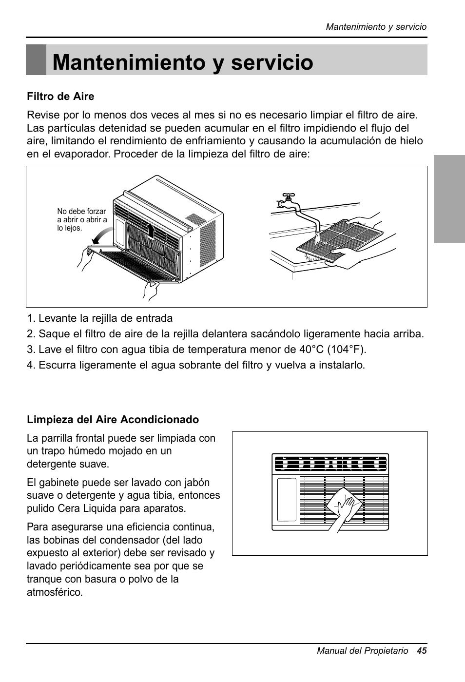 Mantenimiento y servicio, Espa ñ ol | LG RG-61B User Manual | Page 45 / 52