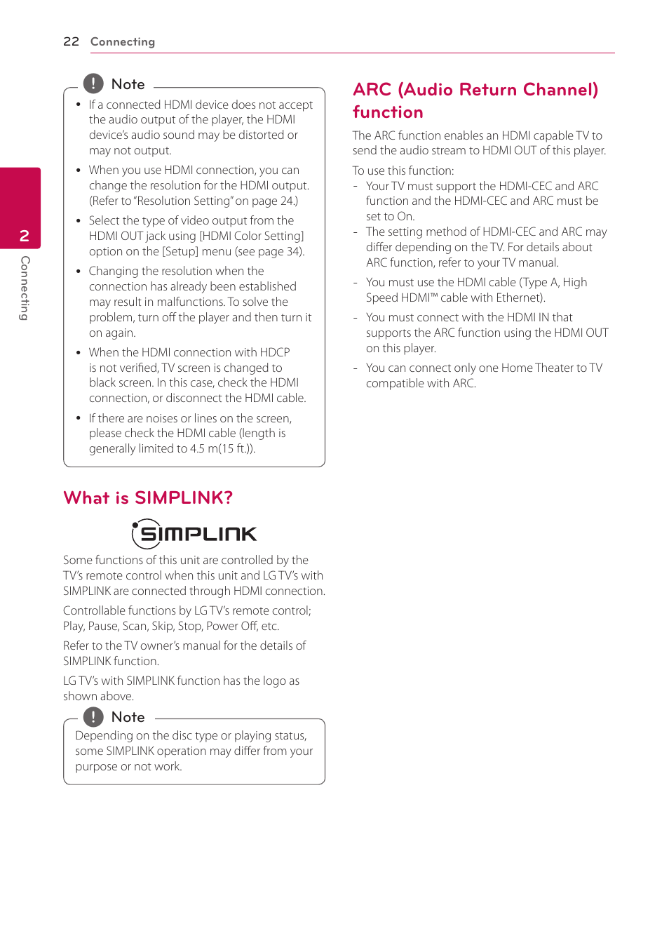 What is simplink, Arc (audio return channel) function | LG LHB976 User Manual | Page 22 / 78