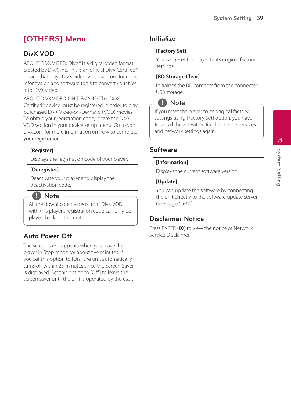 Others] menu, 39 – [others] menu | LG LHB976 User Manual | Page 39 / 78