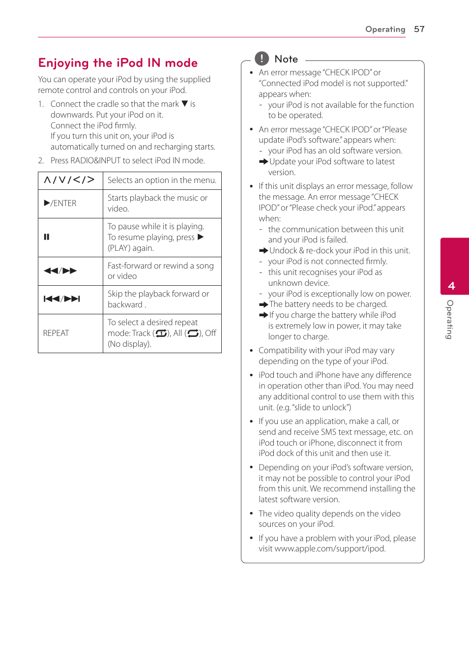 Enjoying the ipod in mode, 57 – enjoying the ipod in mode | LG LHB976 User Manual | Page 57 / 78