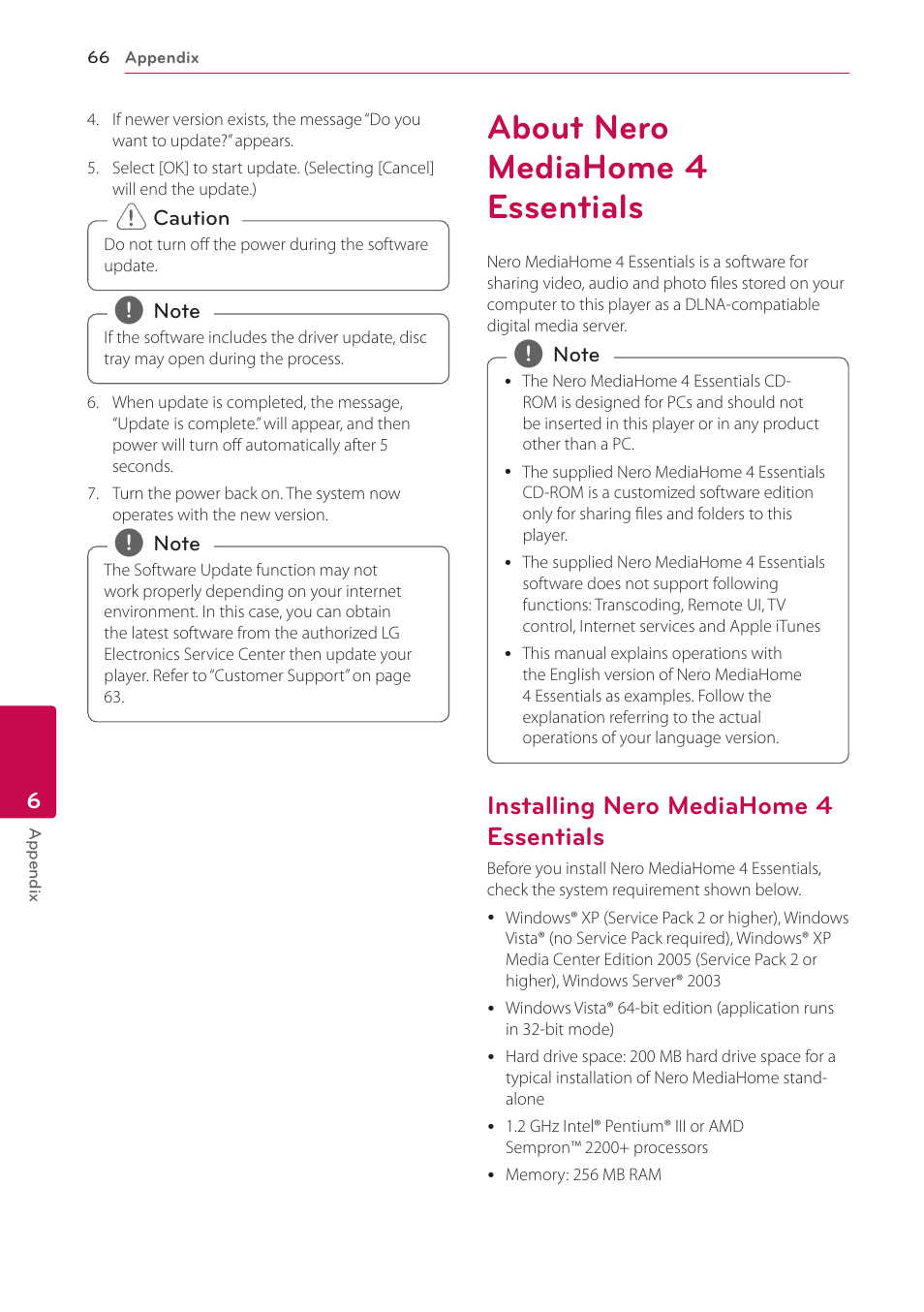 About nero mediahome 4 essentials, Installing nero mediahome 4 essentials, Essentials | LG LHB976 User Manual | Page 66 / 78