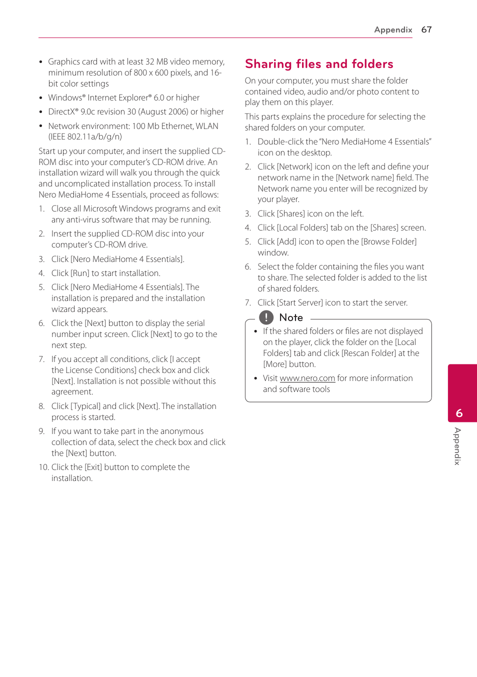 Sharing files and folders, 67 – sharing files and folders | LG LHB976 User Manual | Page 67 / 78