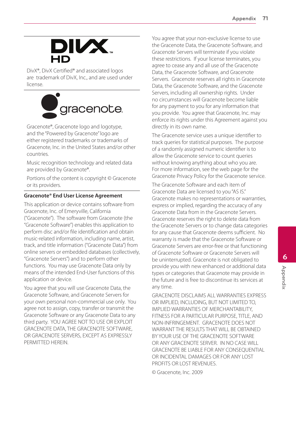 LG LHB976 User Manual | Page 71 / 78