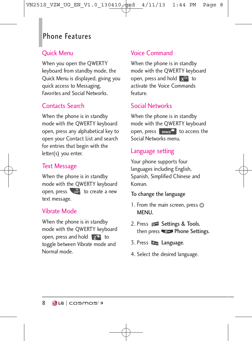 Phone features | LG VN251S User Manual | Page 10 / 314