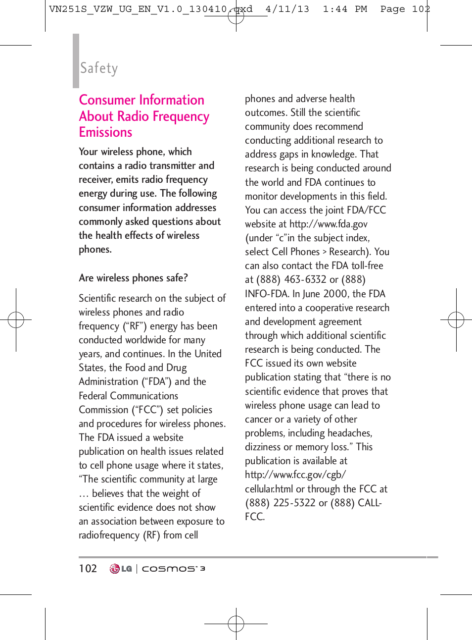 Safety | LG VN251S User Manual | Page 104 / 314