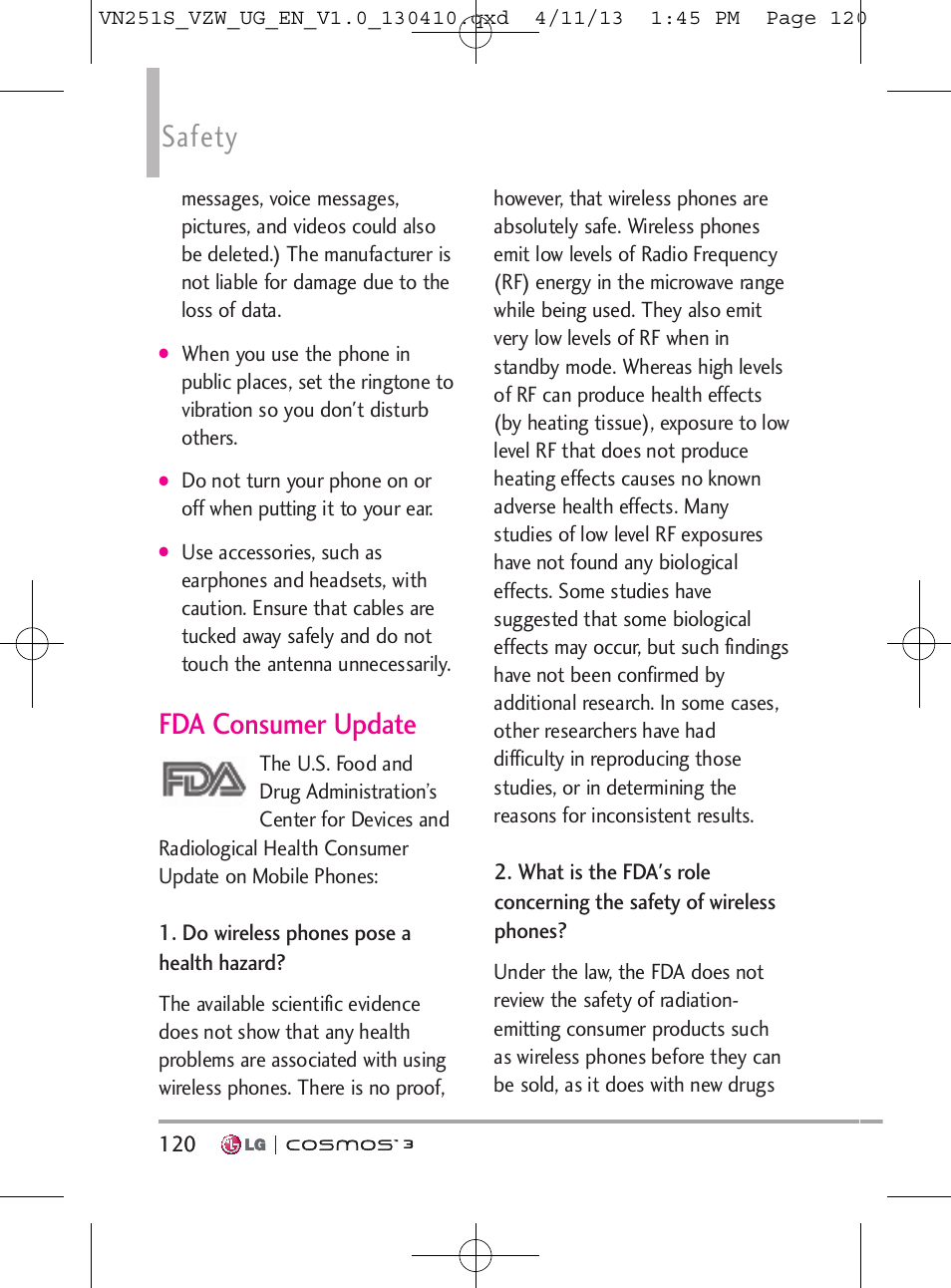 Safety, Fda consumer update | LG VN251S User Manual | Page 122 / 314