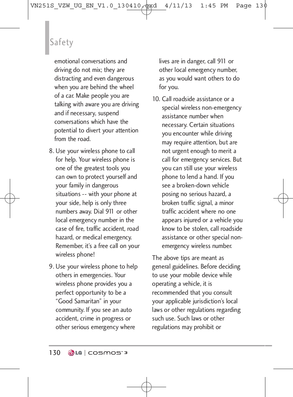 Safety | LG VN251S User Manual | Page 132 / 314