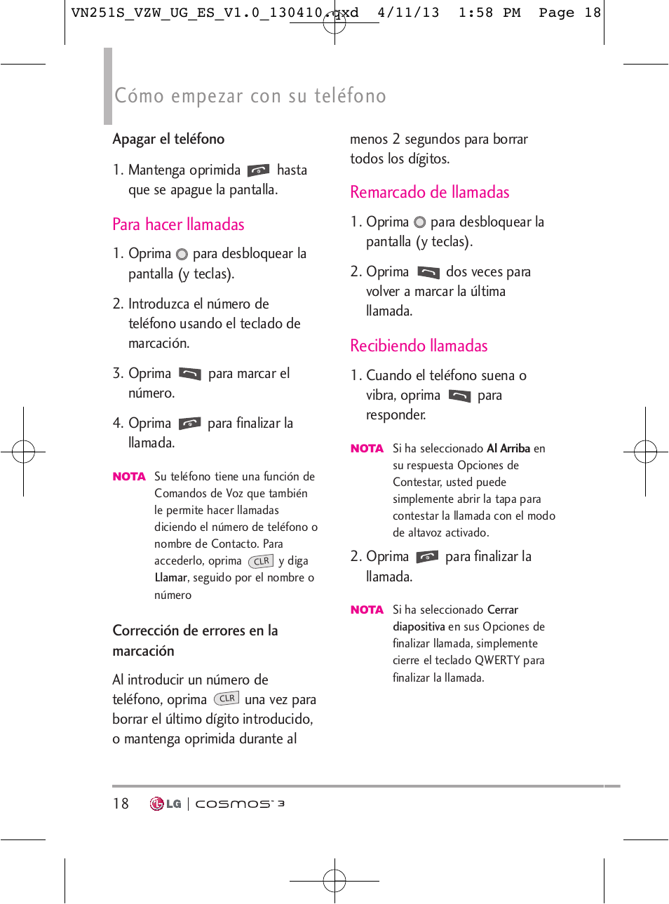 Cómo empezar con su teléfono, Para hacer llamadas, Remarcado de llamadas | Recibiendo llamadas | LG VN251S User Manual | Page 164 / 314