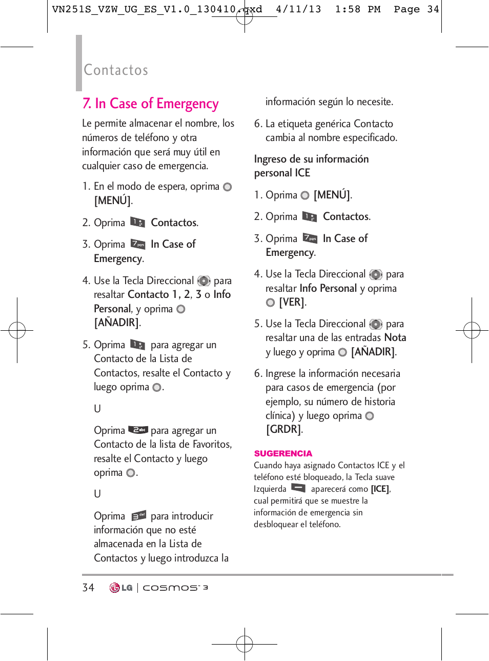 Contactos | LG VN251S User Manual | Page 180 / 314