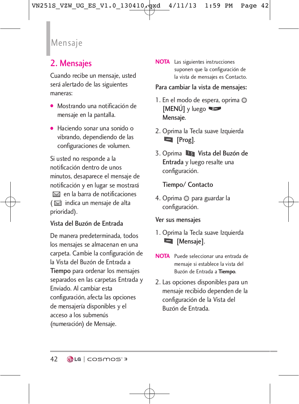 Mensaje, Mensajes | LG VN251S User Manual | Page 188 / 314